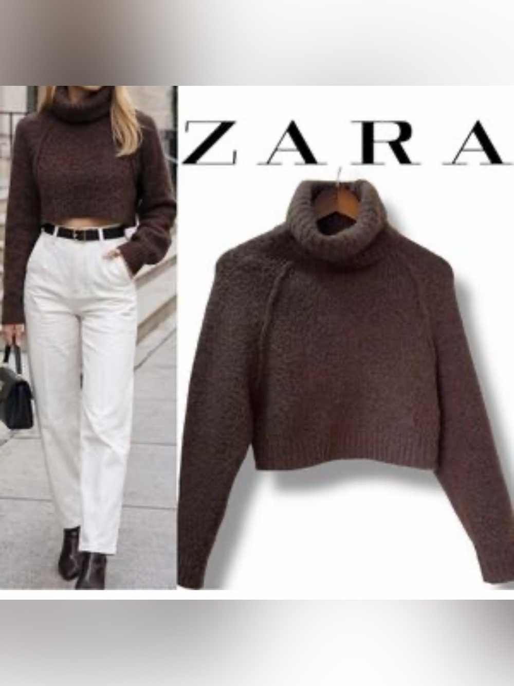 Zara Chocolate Brown Turtleneck Alpaca Sweater